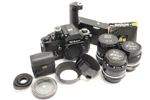 NIKON F2 - Black Camera w/Motor Drive / 3 Lenses / HOYA Filters / Hoods / Caps 