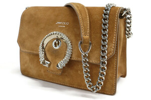 JIMMY CHOO - Brown Suede MADELINE Shoulder Bag w/Rhinestone Buckle 