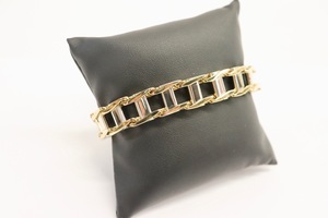 10K Two-Tone Gold Men’s Railroad Link Bracelet – 47.7g, 9", Heavy