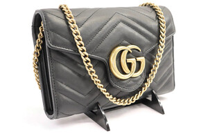 GUCCI - GG Marmont Leather Super Mini Crossbody Bag / Wallet on Chain - 474575