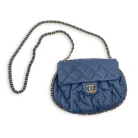 Chanel Quilted Blue Lambskin Chain Around Flap Bag