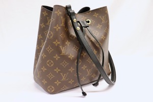 LOUIS VUITTON Neo Noe Monogram Bucket Bag Black Leather Trim