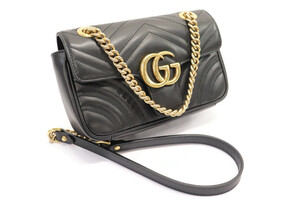 GUCCI GG Marmont Small Flap Black Leather Gold Chain Crossbody Bag