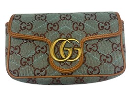 Gucci Pale Blue Mint & Brown Canvas Super Mini Handbag 