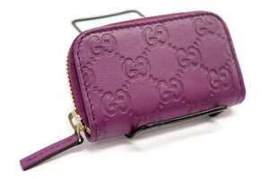 GUCCI Guccissima Purple Leather Zip Card Coin Case Wallet w/ Box – Excellent