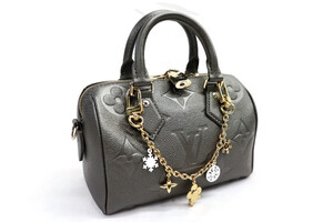 LOUIS VUITTON - Speedy Bandouliere 20 Gray Leather w/Charm Chain, Lock & Dustbag