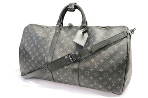 LOUIS VUITTON Keepall 55 Bandouliere Eclipse Monogram Black Duffle Bag (M40605)