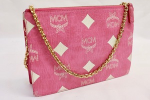 MCM Pink w/Oversize White Visetos Crossbody Bag Gold Chain Strap Excellent