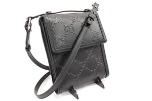 GUCCI - GG Embossed Black Leather Messenger / Crossbody Bag - 625782