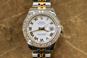 ROLEX Lady Datejust 179173 26mm 2-Tone Diamond Bezel Auto Roman Dial Watch
