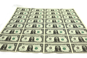 US Currency Uncut Sheet of 32 $1.00 Bills Federal Reserve Notes 2003