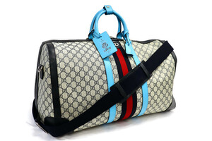 GUCCI Savoy Large Duffle 724612 525040 GG Supreme Canvas Navy/Baby Blue Trim