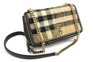 Burberry TB Lola Cashmere Quilted Check Bag Gold Hardware Shoulder Crossbody