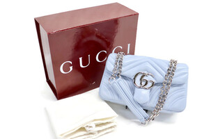 GUCCI GG Marmont Matelassé Mini Shoulder Bag - Light Blue Lambskin - w/Box & Bag