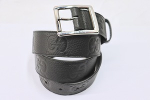 GUCCI Jumbo GG Black Rubber-Effect Leather Belt Palladium Buckle US 38