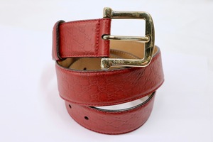 GUCCI Guccissima Red Leather Belt 85/34 Gold Buckle Italy Authentic