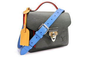 Louis Vuitton Neo Monceau Noir Epi Satchel Black w/ Blue Strap & Yellow Tag