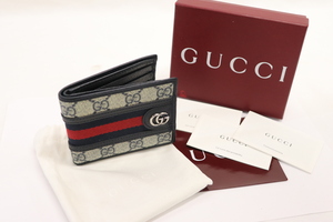 GUCCI Ophidia GG Supreme Web Bi-Fold Wallet Men 597606 2149 Box & Receipt