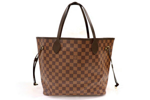 LOUIS VUITTON Neverfull MM Damier Ebene Tote w/ Pochette Microchip Red Interior
