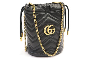 GUCCI GG Marmont Mini Bucket Bag Black 575168 - Very Good - Interior Pen Marks