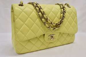 CHANEL 21P Yellow Jumbo Double Flap Grained Calfskin Gold HW w/ Card & Tags