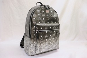 MCM Visetos Black Ombre Stark Backpack Silver Hardware Laptop Sleeve 13x16