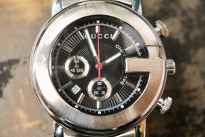 GUCCI 101M Chronograph 44mm Stainless Steel Black Dial Swiss Quartz Men’s Watch