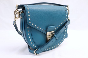 MCM Patricia Small Teal Studded Leather Saddle Crossbody Bag w/ Strap