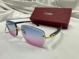 Cartier Glasses CT00480 004 Gold/Havana Tortoise Frames with Blue/Pink Ombre Len