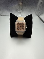 Cartier Santos Style Quartz Watch Rose Dial Square Case Rubber Strap