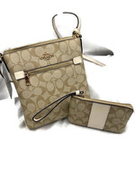 Coach Mini Rowan File Bag Signature Canvas Light Khaki Chalk with wallet