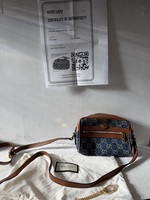 Gucci GG Denim Canvas Crossbody Bag Brown Leather Trim w/ COA – Authentic