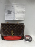 Authentic Louis Vuitton Monogram Canvas Shoulder Bag w/ Red Leather Accent & Str
