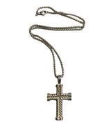 DAVID YURMAN Chevron Cross Pendant on Small Box Chain Necklace 925 Sterling
