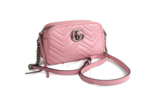 Gucci GG Marmont Shoulder Bag Matelasse Pink Leather Small Handbag 