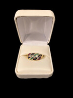 14k YG Criss Cross Colored Stone & Diamond Chip Ladies Ring