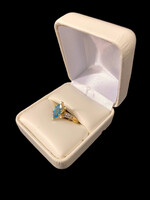 10k YG Blue Colored Stone With Diamond Chips Ladies Ring