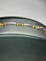 Two tone gold heart link "I love u" diamond bracelet