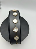  Yellow gold mother of pearl shamrock design bracelet