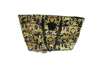 Gianni Versace Barocco Medusa Print Black & Yellow Tote Bag