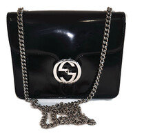 Gucci Black Polished Calfskin Leather Interlocking G Shoulder Bag 