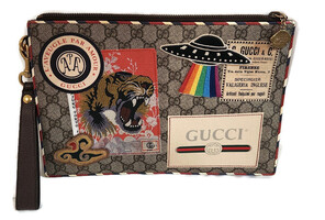 GG Supreme Monogram Courier Embroidered UFO Clutch