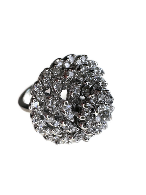 14K White Gold Stacked Cluster with 3CTW Diamonds Cocktail Ring - 11.8g
