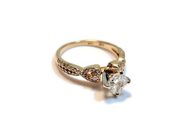 14K Yellow Gold Twisted Split Shank Ring with Princess Cut Diamond 