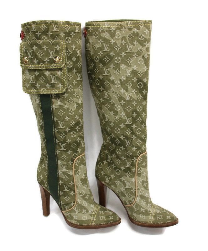 Louis Vuitton Green Monogram Camouflage Knee High Boots Size EU36 US6