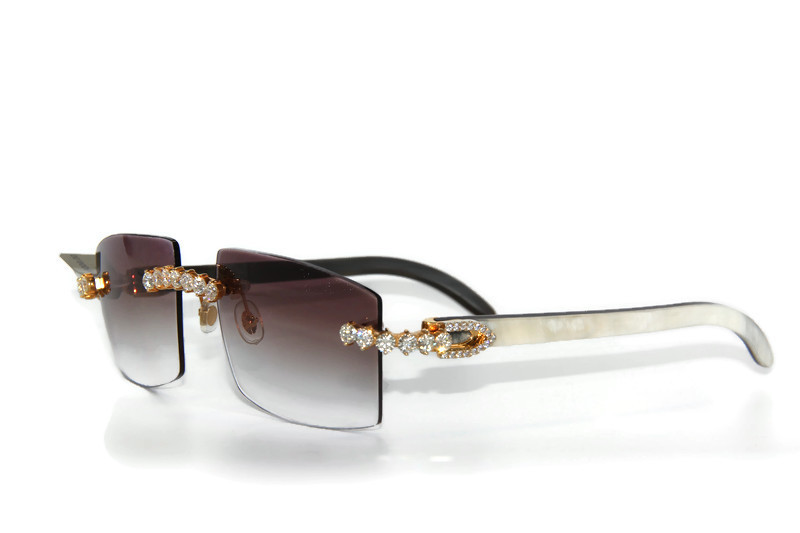 Cartier Buffalo Horn Rimless Glasses w/ Diamonds & Gradient Violet Lenses 