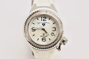 SWISS LEGEND NEPTUNE White Ceramic / Steel / Rubber w/Diamond Bezel 44mm Watch 