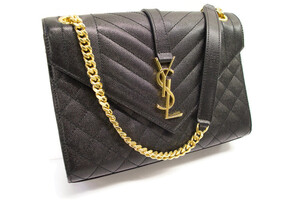 SAINT LAURENT YSL Monogram Triquilt Black Leather Chain Flap Bag - Excellent