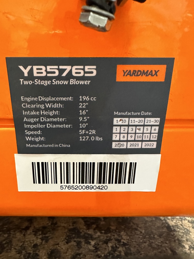NEW YARDMAX YB5765 22in Twostage Selfpropelled Gas Snow Blower