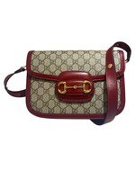 GUCCI - 1955 Horsebit GG Supreme Beige Canvas & Red Leather SHOULDER BAG 